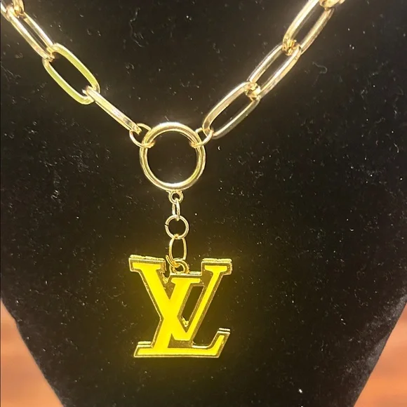 Gold-Tone Chain Necklace with Yellow Pendant - Picture 2 of 3